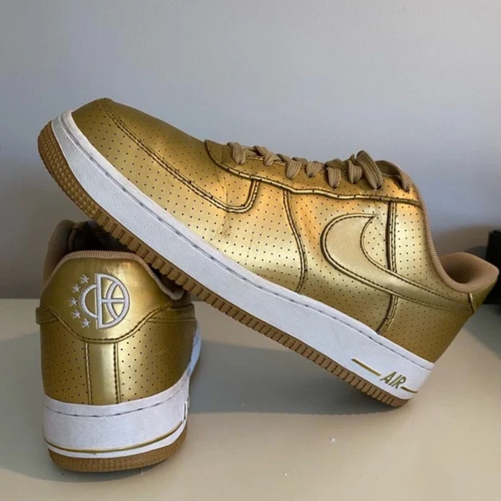Nike Air Force 1 Low Lv8 Gs Gold Leather Lace Up Sneaker Men 6.5 Women 8